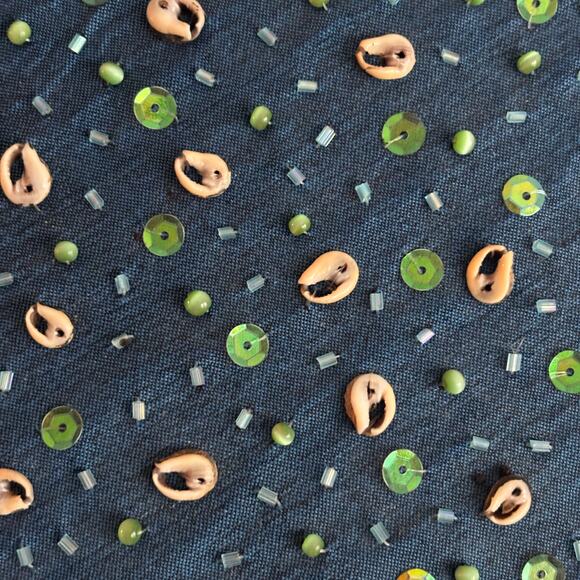 Vtg Doctor Bag Blue Satin Seashell Sequin Wood Top Handle Tote Retro Funky - Picture 7 of 10